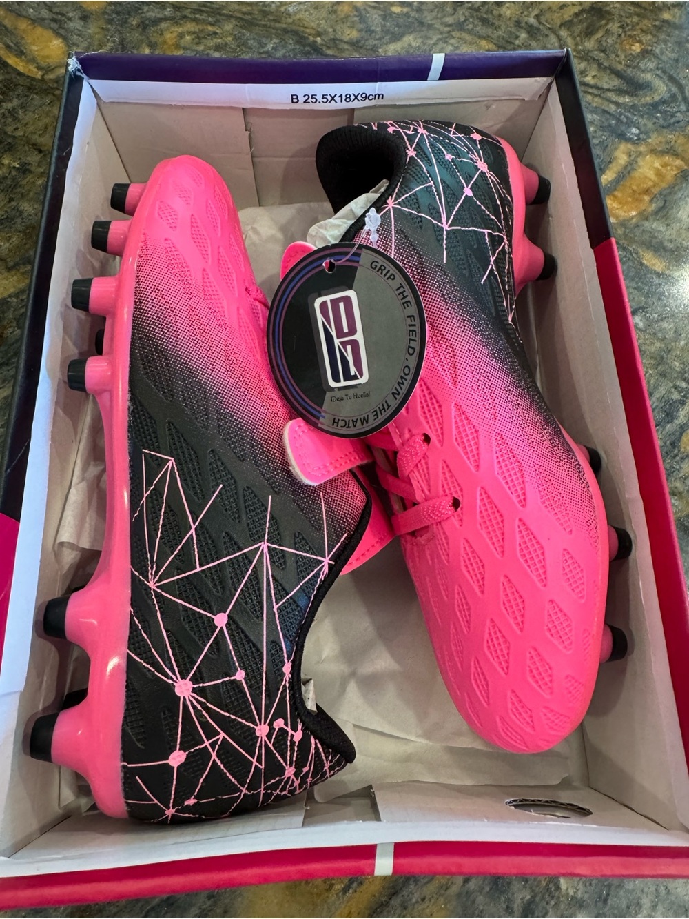 Kids Pink & Black Cleated Soccer Sneakers — Lightweight Performance